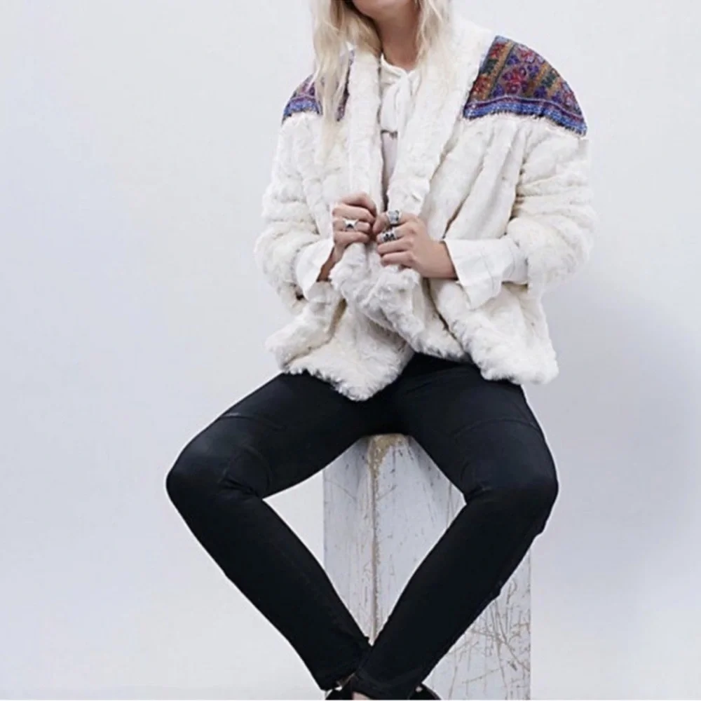 Free People Patched In Prine Beaded Furry Coat Small - Picture 1 of 10